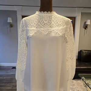 White House Black Market Cream Lace Bib Collar Blouse